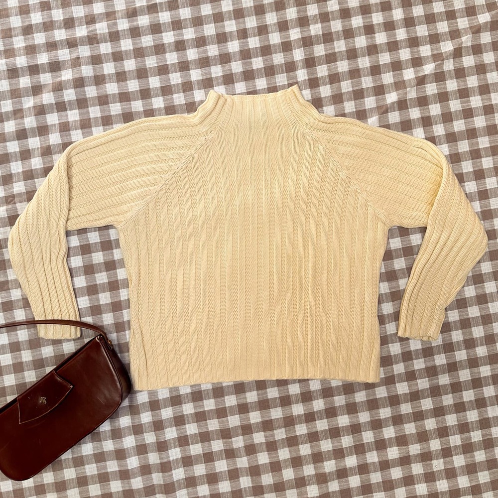 Vintage 1990s Herman Geist Pale Yellow Mock Turtleneck Sweater